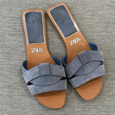 Sandalias sin cordones de gamuza azul Zara talla 38 Foto 1 de 4