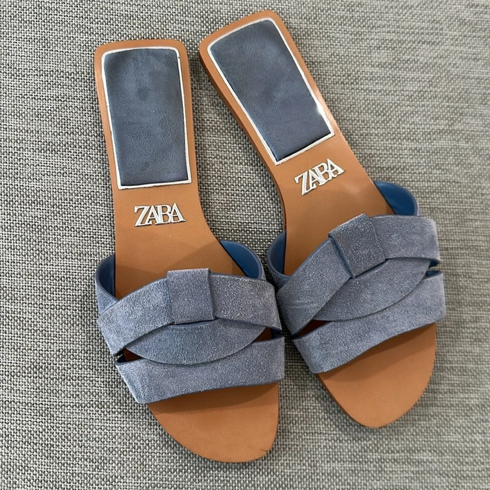 Sandálias Zara azul camurça tamanho 38 - Imagem 1 de 4