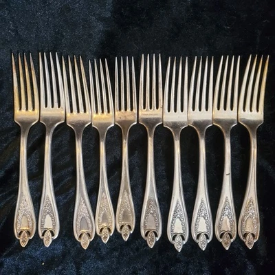 10 обеденных вилок 7 3⁄4 дюйма старая колония сплошное серебро 1847 Rogers 1911  - Изображение 1 из 4