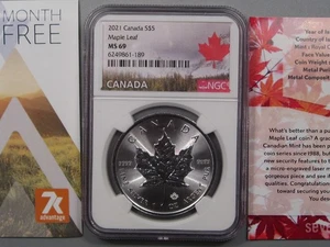 7K 2021 CANADA Silver $5 Maple Leaf. NGC MS69. w/ COA - Picture 1 of 9