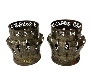 Set Of 2 Folk Recycled Tin Can Art Candle Holder - Picture 1 of 5