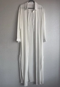 Missguided White Button-Up Cheesecloth Maxi Beach Cover Up Shirt Size 2 - Picture 1 of 10