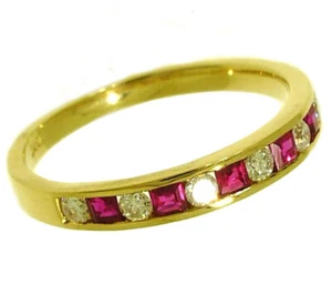 R165 Genuine 9K or 18K Gold Natural Diamond & Ruby Ring Eternity Wedding Band - Picture 1 of 5