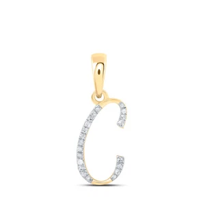 10K Yellow Gold Diamond C Initial Letter Pendant 1/20 Cttw - Picture 1 of 2