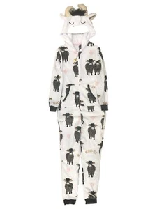 Womens Plush White Cow Themed Hoodie Pajamas Blanket Sleeper Union Suit - Picture 1 of 2
