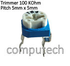 10 pezzi Trimmer potenziometro 100 KOhm verticale passo 5mm  x  5mm, 100K