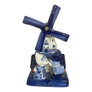 VTG Blue Delft Spinning Windmill Boy Girl Kissing TS Holland Hand Painted - Picture 1 of 10