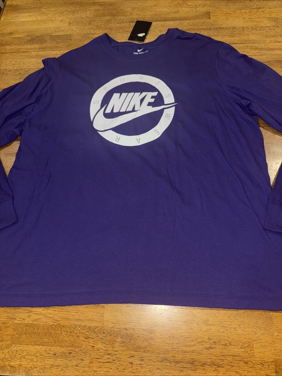 Nike Men's 2XL Logo Swoosh T-Shirt LS 100% Cotton Purple FD6657