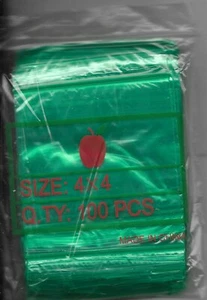 100 - 4X4" Green Double-Sided Ziplock Zipper Storage Bags Gauge 2 Mil - Picture 1 of 3