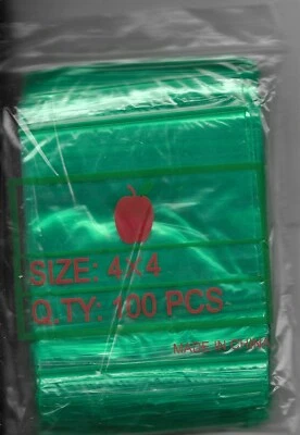 100 - 4X4" Green Double-Sided Ziplock Zipper Storage Bags Gauge 2 Mil - Image 1 of 3