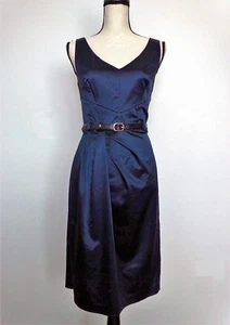 JOHN GALLIANO Abito da cocktail donna 44/8 blu notte raso collo a V cintura - Foto 1 di 7