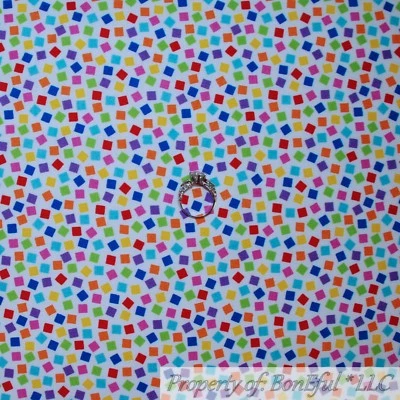 BonEful FABRIC FQ Cotton Quilt White Rainbow Birthday Tiny Block Square Confetti - Image 1 of 4