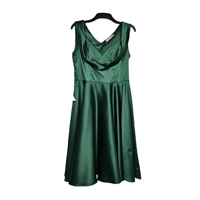 Belle Poque Womens Dress Green XL Sleeveless Satin Fit & Flare Midi - Image 1 of 4