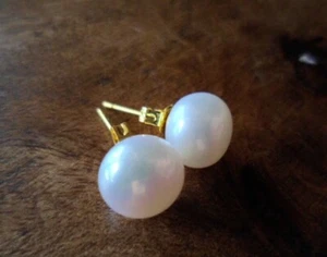 Vintage Jewellery 14KT Gold White Pearl Earrings Antique Deco Jewelry ear rings - Picture 1 of 8