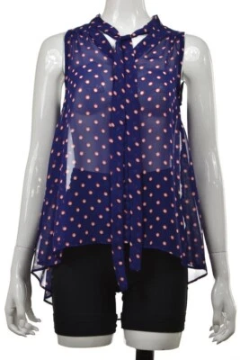 Blusa sin mangas Aqua para mujer talla XS azul real rojo blanco lunares Foto 1 de 4