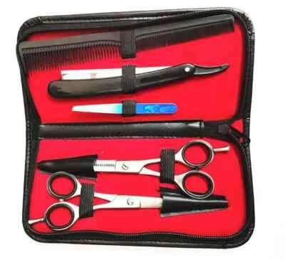 Kit 5 Pezzi Forbici Parrucchiere Barbiere Per Sfoltire E Taglio Capelli Rasoio - Immagine 1 di 3