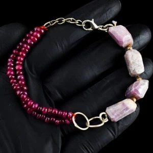93.00 Cts Awesome Red Ruby & Grey Moonstone Beaded Wonderful Bracelet VK 42 E672 - Picture 1 of 3