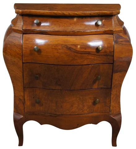 Vintage Italian Olive Wood Miniature Bombe Chest Commode Nightstand 20" Cover