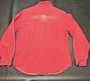 Harley Davidson Women's Shirt Small Red Denim Western Snap Front - Picture 1 of 10