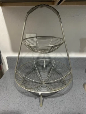 Pottery Barn Wire 2 Tier Fruit Basket w/ handle NWOT NWOB 18.5" tall - Image 1 of 4
