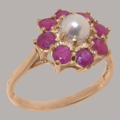 Solid 10k Rose Gold Pearl & Ruby Womens Cluster Ring - Sizes 4 to 12 - Image 1 of 4