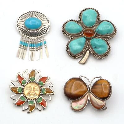 Vintage Quoc Trading Relios Whitney Kelly BJ Multi-Stone 925 Brooch Pins - Image 1 of 4