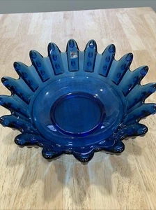 Vintage Blenko Cobalt Blue Glass Oyster & Pearl Bowl 11 1/4" Original StickerEUC - Picture 1 of 6