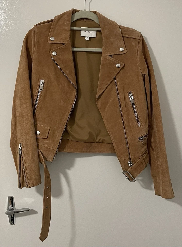 Ena Pelly New Yorker Biker Suede Leather Jacket Camel Size XS - image 1 of 4