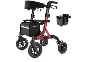 MAXWALK Portable All Terrain Foldable Outdoor Walker 10" Wheels 300lb Red Senior - Picture 1 of 12