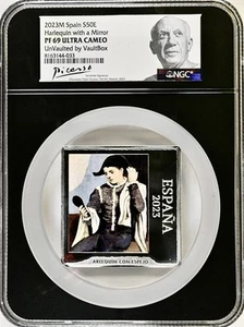 PICASSO HARLEQUIN WITH A MIRROR SILVER COIN 50€ EURO SPAIN 2023 NGC PF69UCAM - Picture 1 of 2