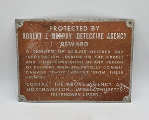 Seltenes Vintage Protected By Robert J Murphy Detective Agency Schild 50 $ Belohnung - Bild 1 von 3