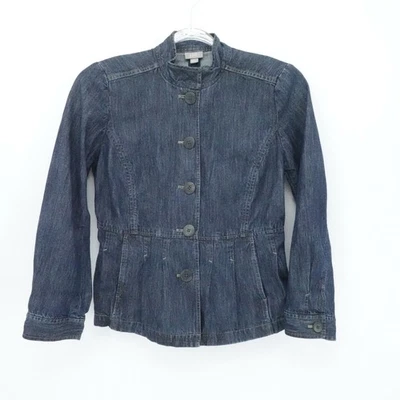 J Jill Denim Jacket Womens 8 Dark Blue Peplum Stand Collar Button Front - Image 1 of 4