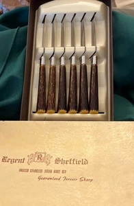 6 VTG Regent Sheffield Steak Knives w/Ivorine handles In Original Box EXC COND - Picture 1 of 6
