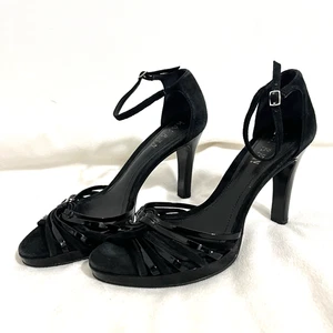 Lauren Ralph Lauren Strappy High Heel Sandal Size 8 Black Patenet Leather Ankle - Picture 1 of 10
