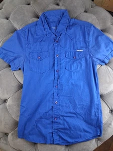 Guess Shirt Men's XS Short Sleeve Button Up Blue Pockets Cotton - Picture 1 of 5