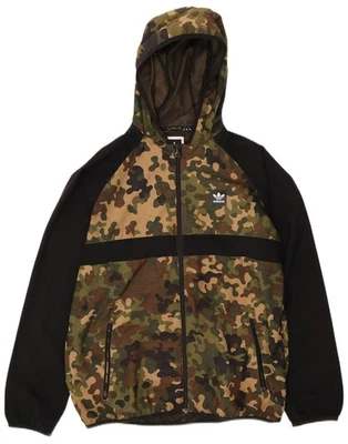ADIDAS Mens Climalite Hooded Rain Jacket UK 40 Large Khaki Camouflage DO06 - Image 1 of 4