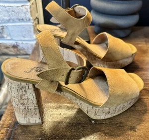 Sandalias Free People Brooke Plataforma Cuero Gamuza Tostado Corcho Talla 39 (8.5) Boho - Imagen 1 de 19
