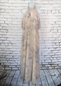 LC Lauren Conrad Womens 8 Multicolor Watercolor Cold Shoulder Ruffle Maxi Dress - Picture 1 of 12