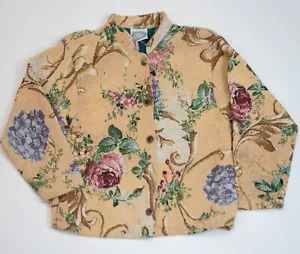 Sugar Street Weavers maglione arazzo cardigan floreale made USA taglia unica vintage - Foto 1 di 20
