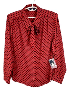 NWT PRESTON & YORK Women's Polyester Blouse Necktie Polka Dot Red Black Size 22W - Picture 1 of 17