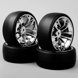 4Pcs 1/10 12mm Hex RC Drift tyre Tires&Chrome Wheel For HSP HPI On-Road car - Picture 1 of 6