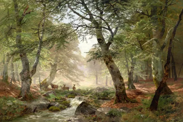 Oil ainting art Three deer in the forest Giclee HD Printed on canvas