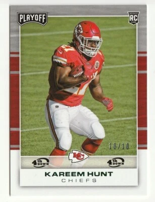 KAREEM HUNT 2017 PLAYOFF FOOTBALL 216 4TH DOWN CHIEFS ROOKIE CARD RC # 10/10 - Image 1 of 2