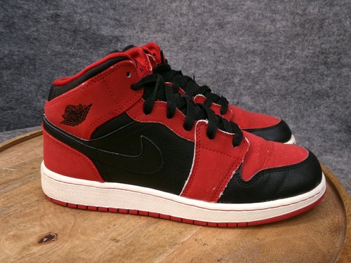 Nike Air Jordan 1 Retro Mid GS Bred rosso nero 554725 005 scarpe giovanili taglia 7 anni