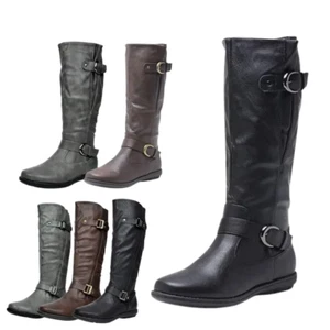 Women Faux Fur Lined Zip Buckle Knee High Winter Boots (Wide-Calf) - Picture 1 of 29