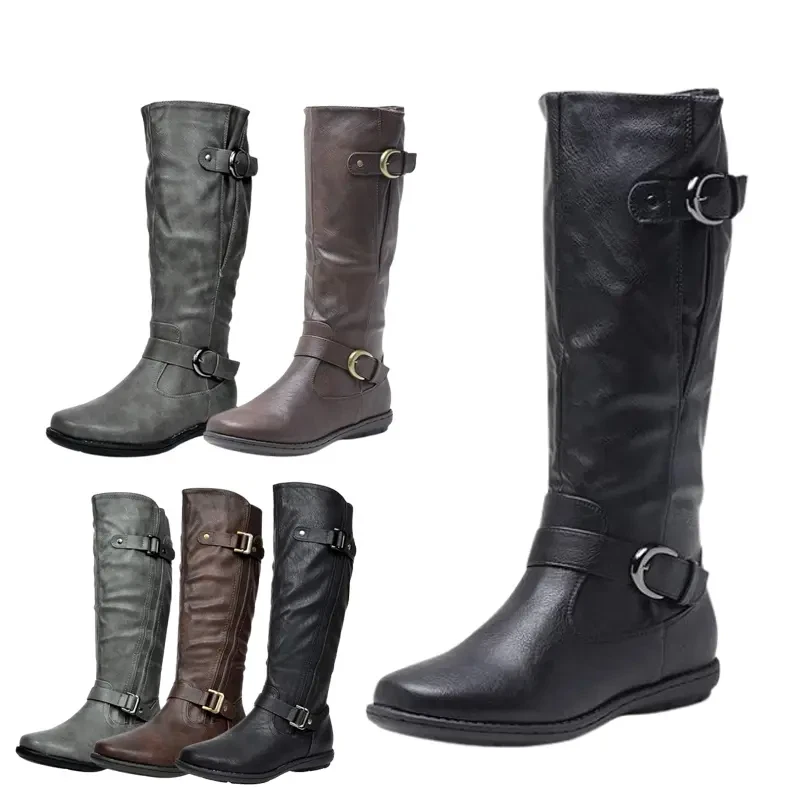 Women Faux Fur Lined Zip Buckle Knee High Winter Boots (Wide-Calf) - Image 1 of 1