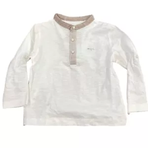 Mayoral Baby Boys White Long Sleeve Mandarin Shirt Beige Collar Button NWT - Picture 1 of 12
