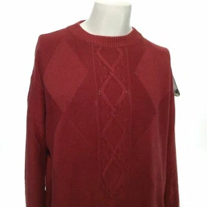 QBC Men's Large Red Long Sleeve Diamond Crew Neck Pullover Heavy Knit Sweater  - Picture 1 of 9