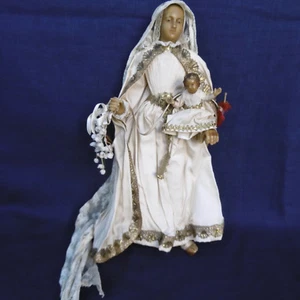 VIERGE À L'ENFANT FIN XIXè TÊTE ET MAINS CIRE - HABITS D'ORIGINE - RELIGION - Imagen 1 de 12