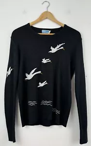 LeRoy Strickpullover Vintage schwarz metallic bestickt Gänse 70er Jahre - Bild 1 von 12